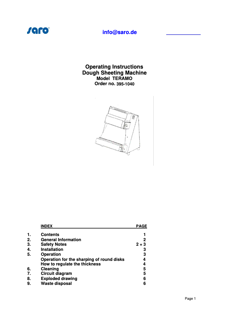 Página 1 del manual Manual de usuario Saro TERAMO 1 395-1040
