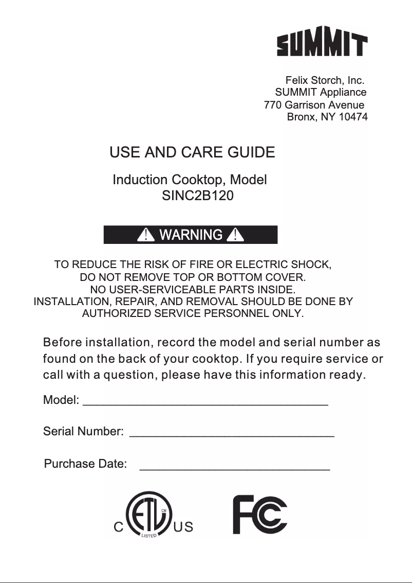 Page 1 de la notice Manuel utilisateur Summit SINC2B120