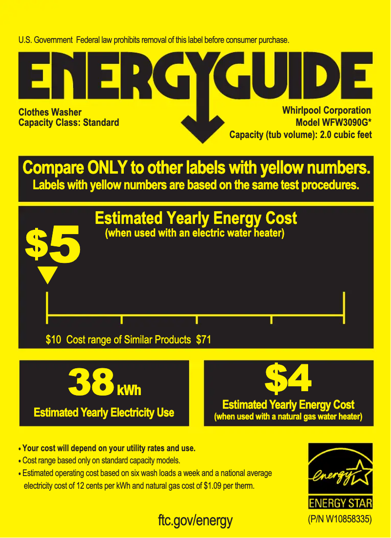 Page n°1 - Label énergétique Whirlpool WFW3090G