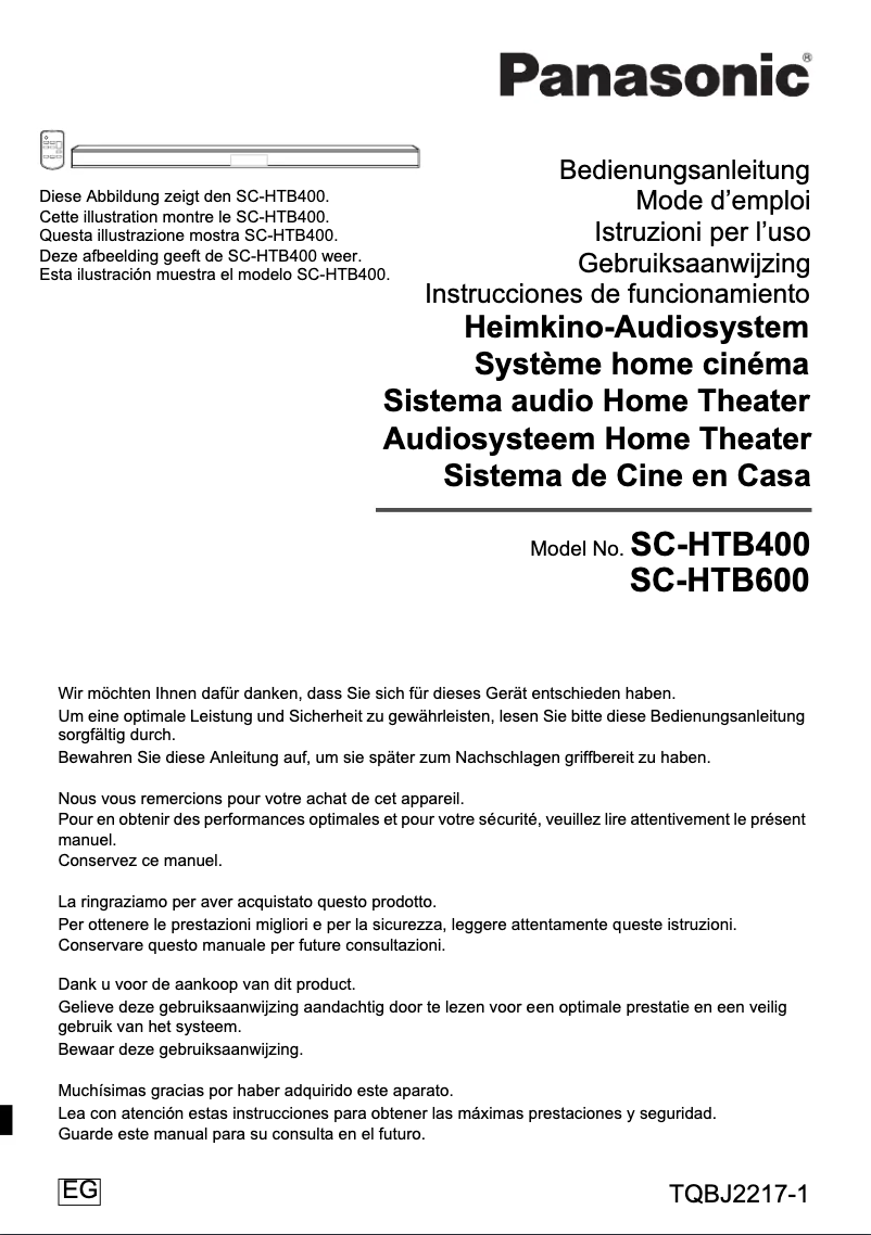 Page 1 de la notice Manuel utilisateur Panasonic SC-HTB400