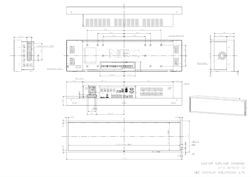 Page 1 de la notice Dessin technique NEC MultiSync X431BT