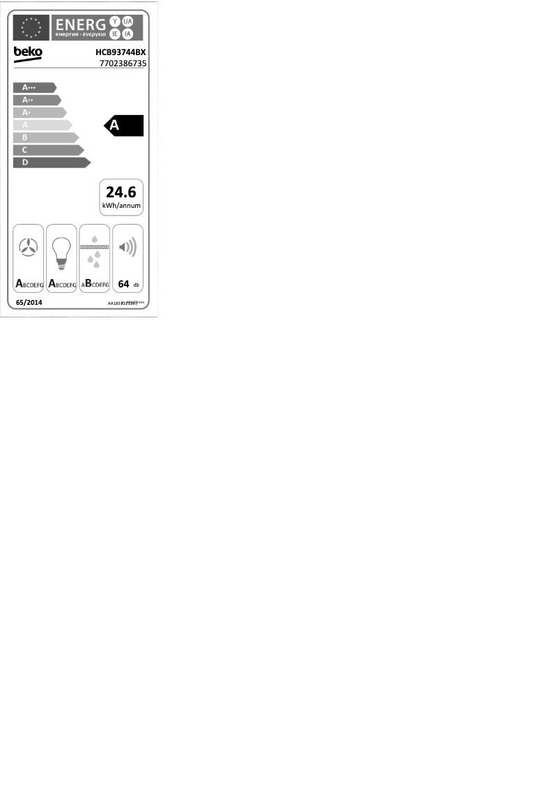 Página 1 del manual Etiqueta energética Beko HCB93744BX