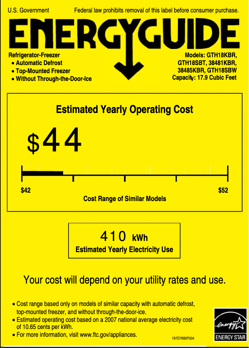 Page n°1 - Label énergétique GE GTH18KBRBB
