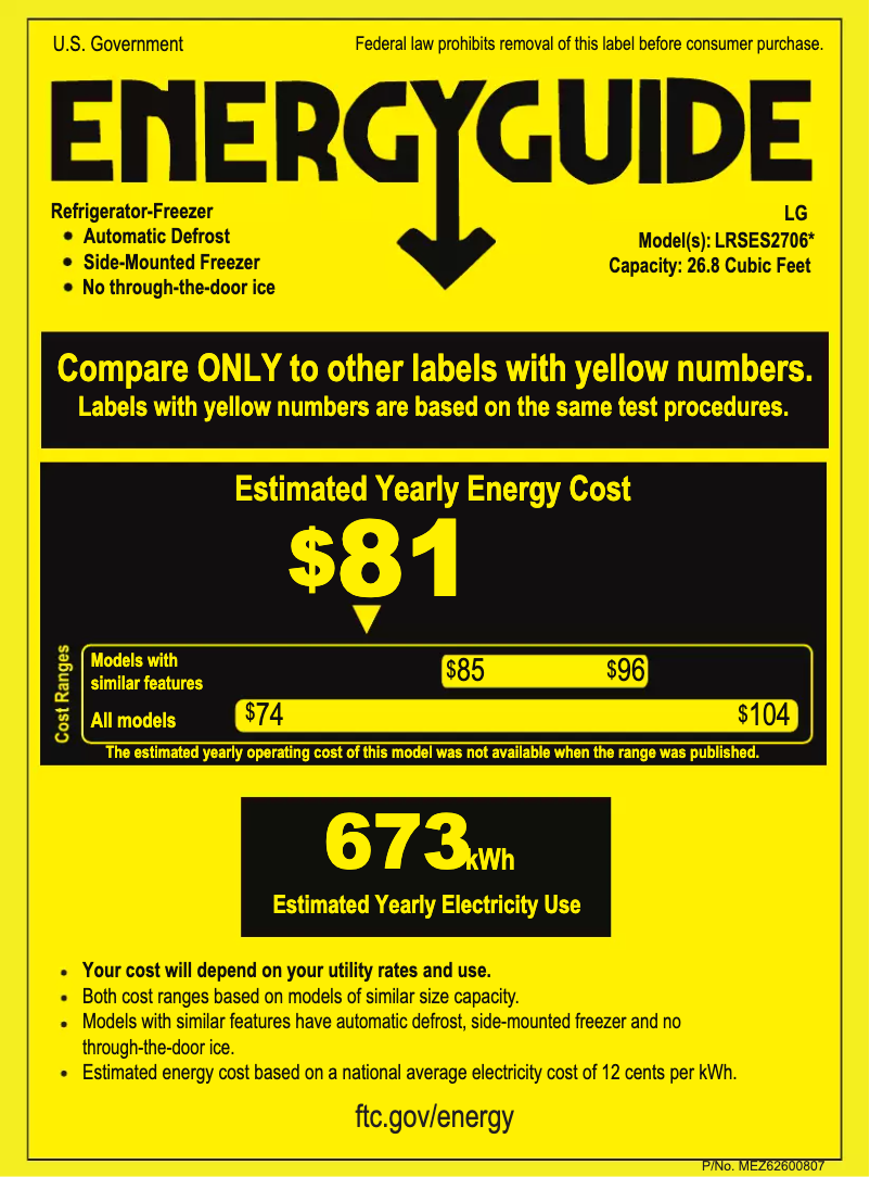 Page 1 de la notice Label énergétique LG LRSES2706V