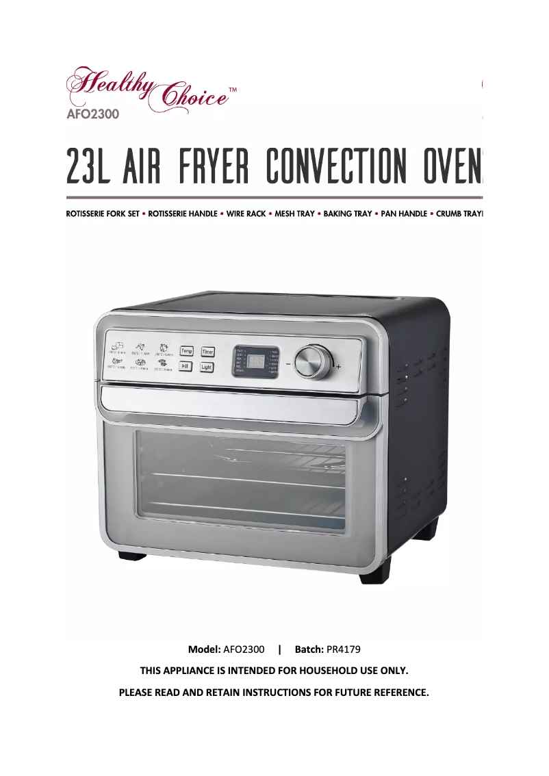 Page 1 de la notice Manuel utilisateur Lenoxx Healthy Choice AFO2300