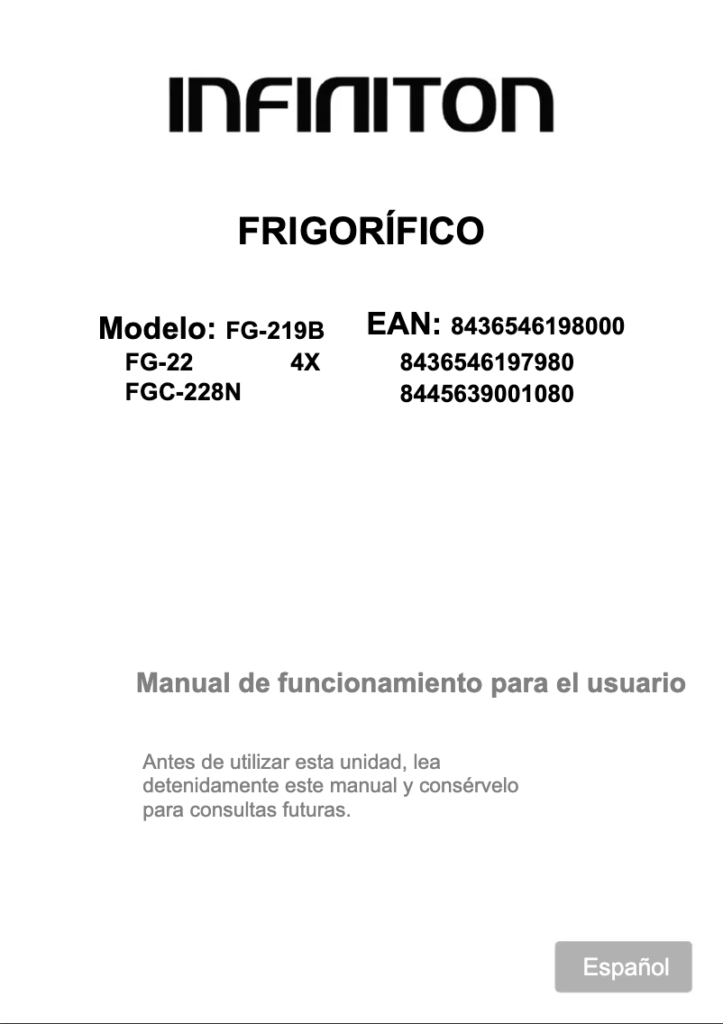 Page 1 de la notice Manuel utilisateur Infiniton FG-219B