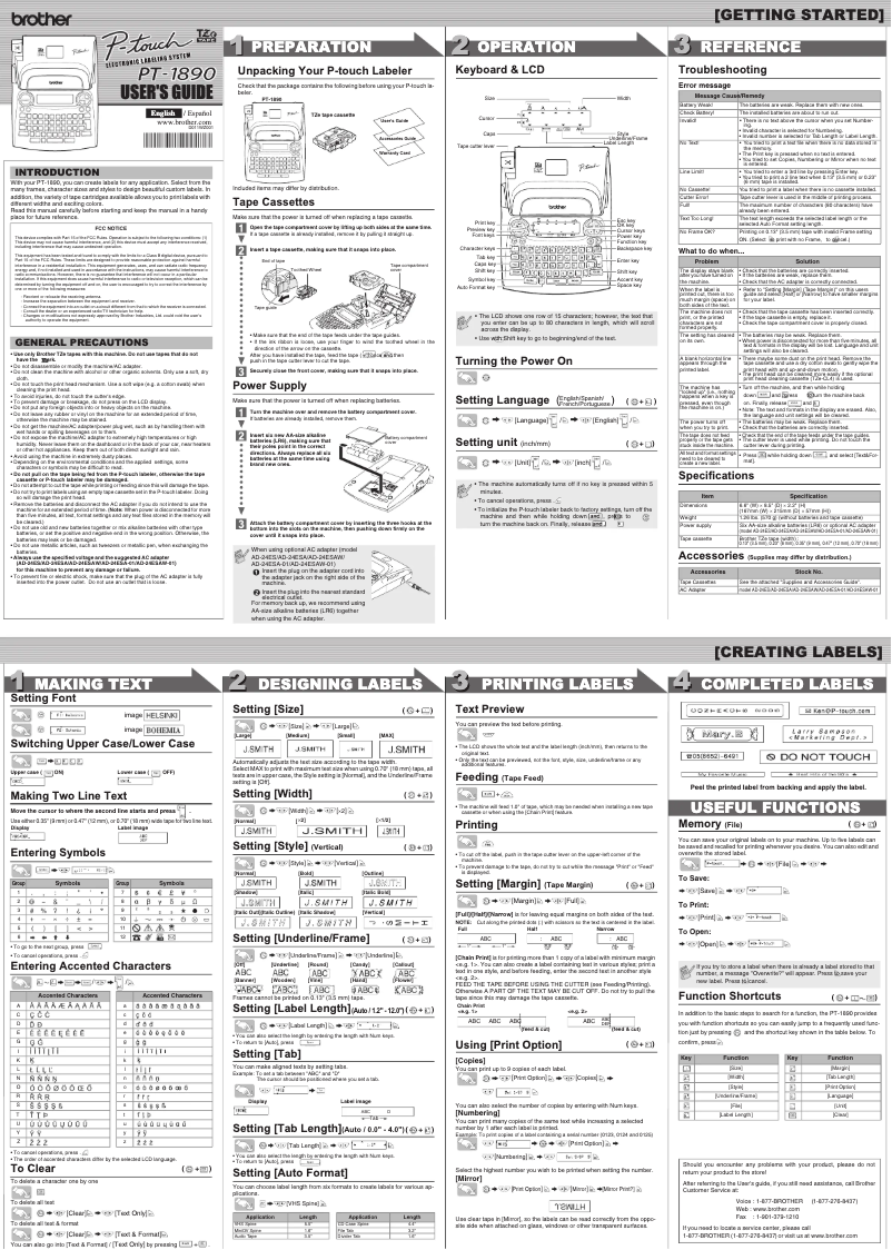 Page 1 de la notice Manuel utilisateur Brother P-touch PT-1890