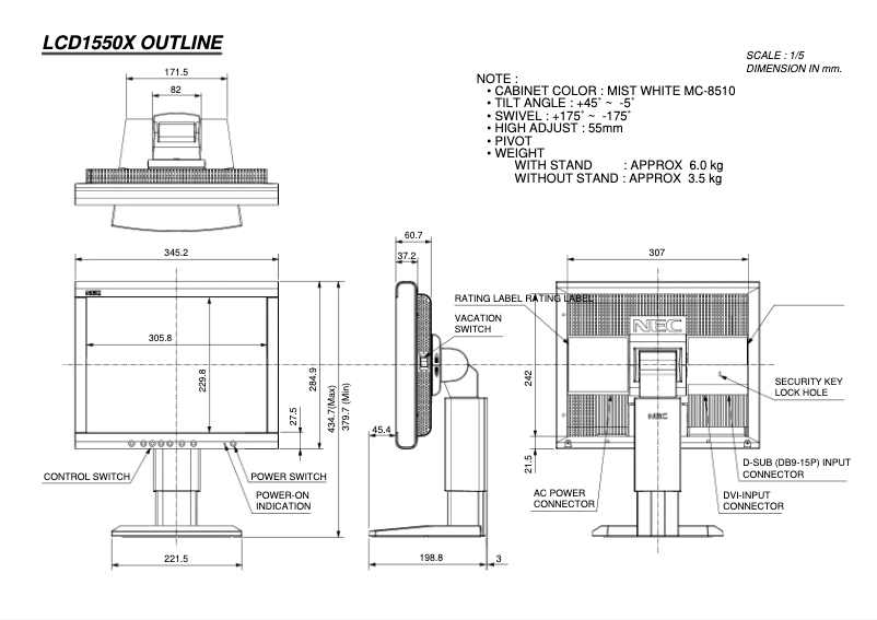 Página 1 del manual Dibujo técnico NEC MultiSync LCD1550XBK