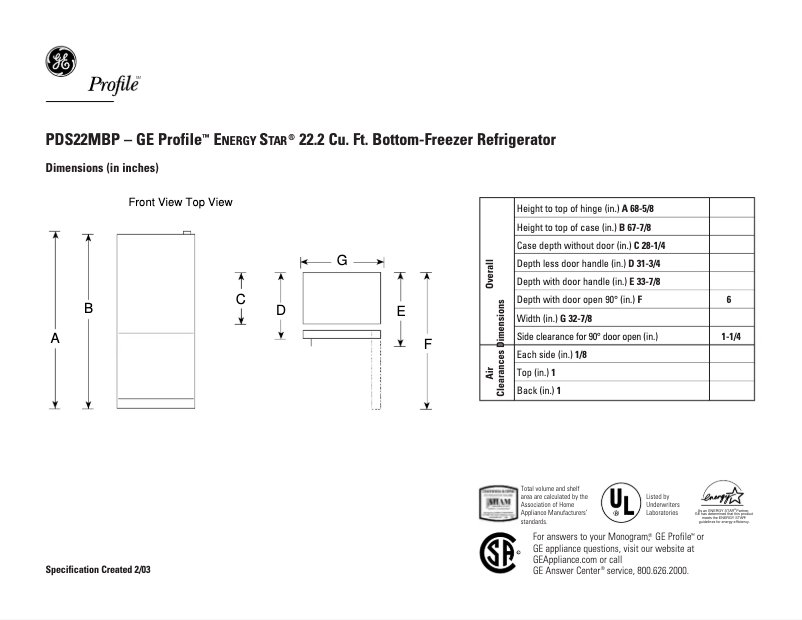 Imagen de la primera página del manual del dispositivo Profile PDS22MBPWW
