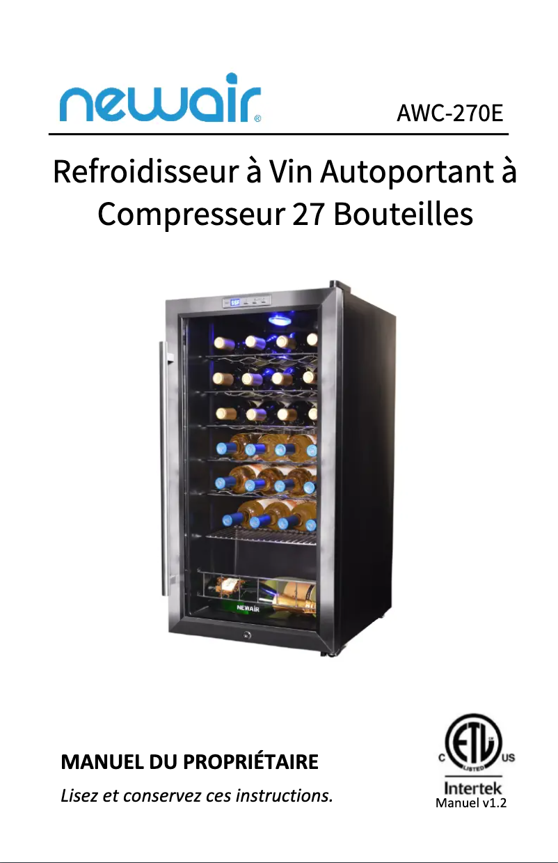 Page 1 de la notice Manuel utilisateur NewAir AWC-270E