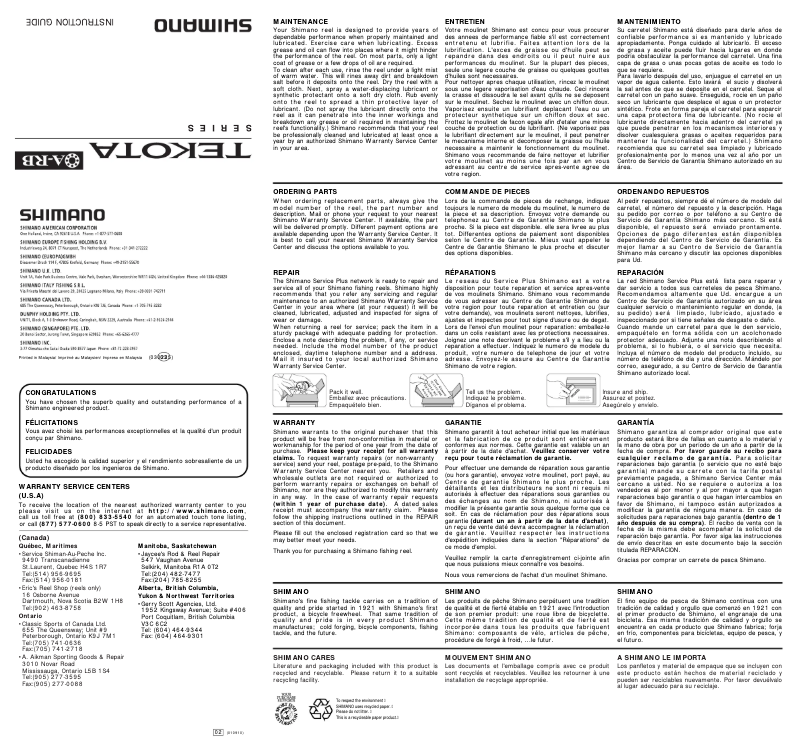 Page n°1 - Manuel utilisateur Shimano Tekota 600