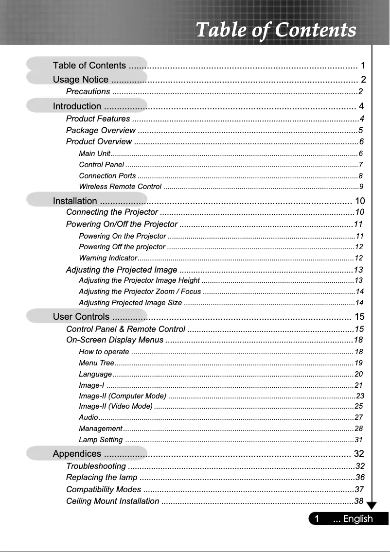 Page 1 de la notice Manuel utilisateur Optoma EP716