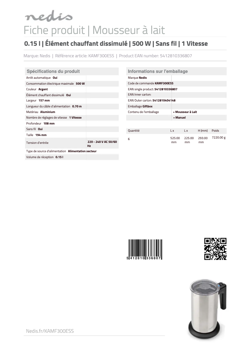 Page 1 de la notice Manuel utilisateur Nedis KAMF300ESS