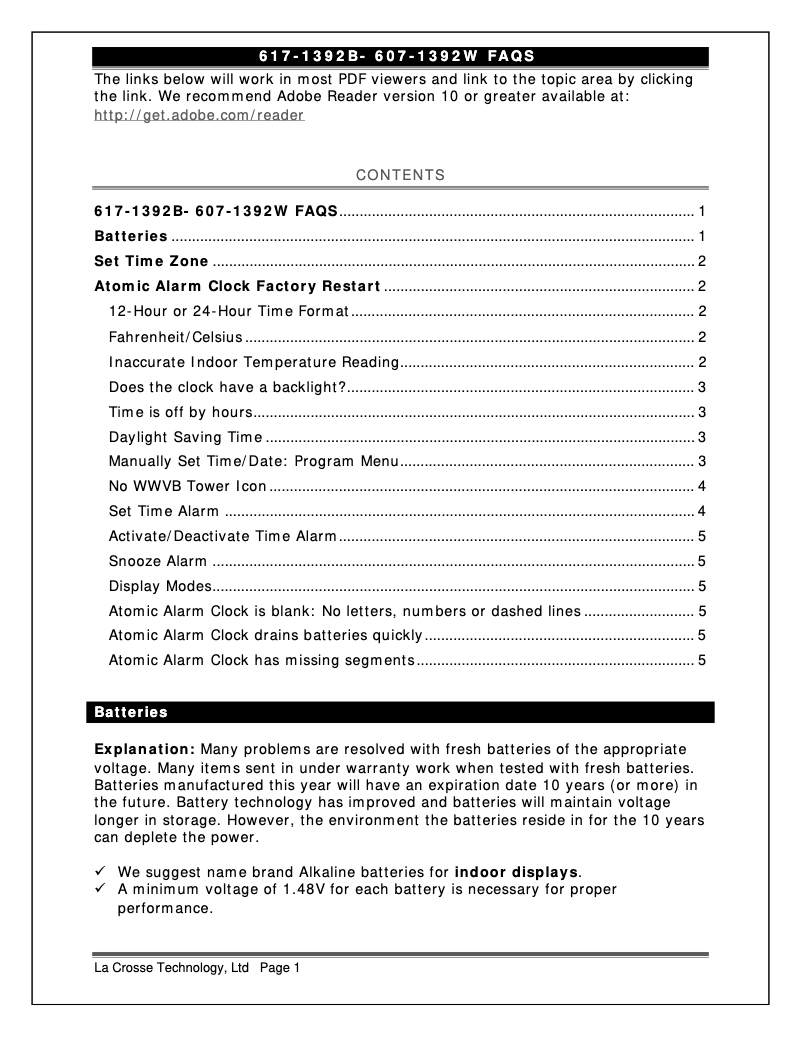 Page n°1 - FAQ La Crosse Technology 617-1392W