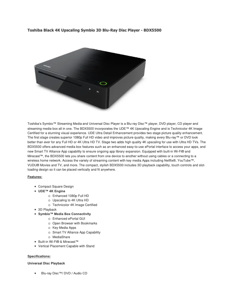 Page 1 of the manual User Manual Toshiba Symbio BDX5500