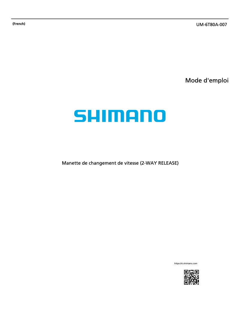 Page n°1 - Manuel utilisateur Shimano SL-T6000-R