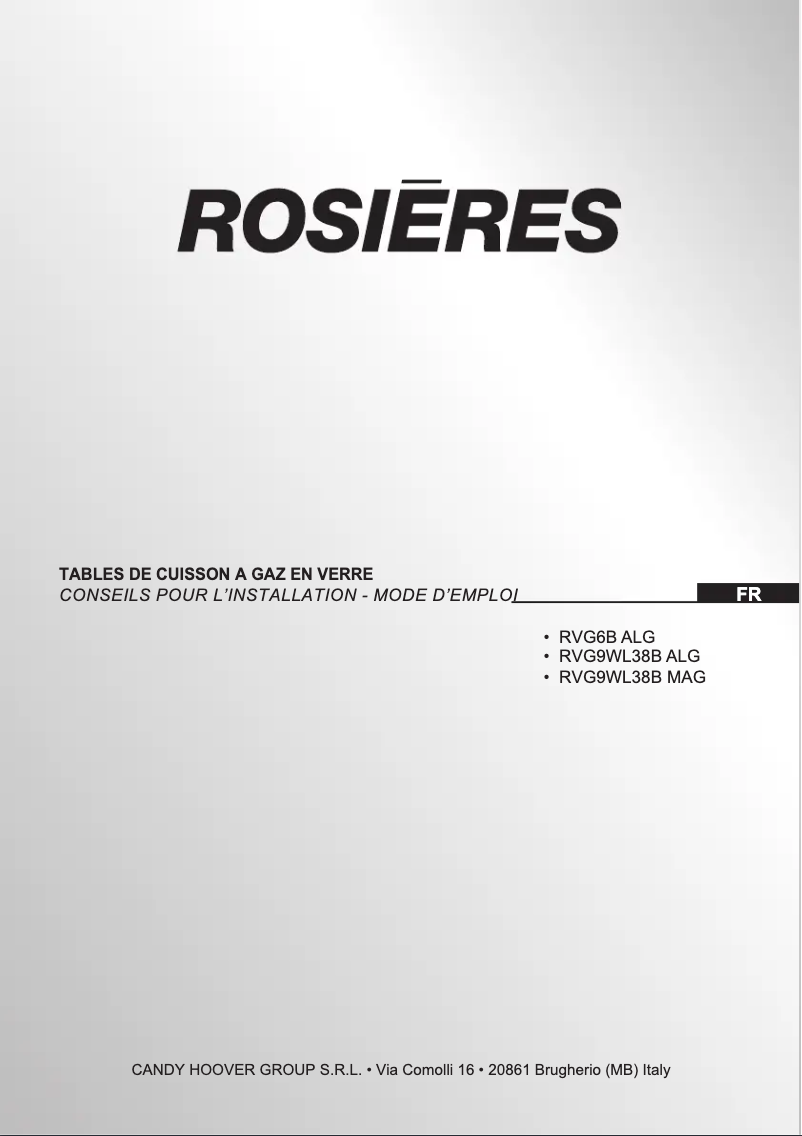Page 1 de la notice Manuel utilisateur Rosieres RVG6B ALG