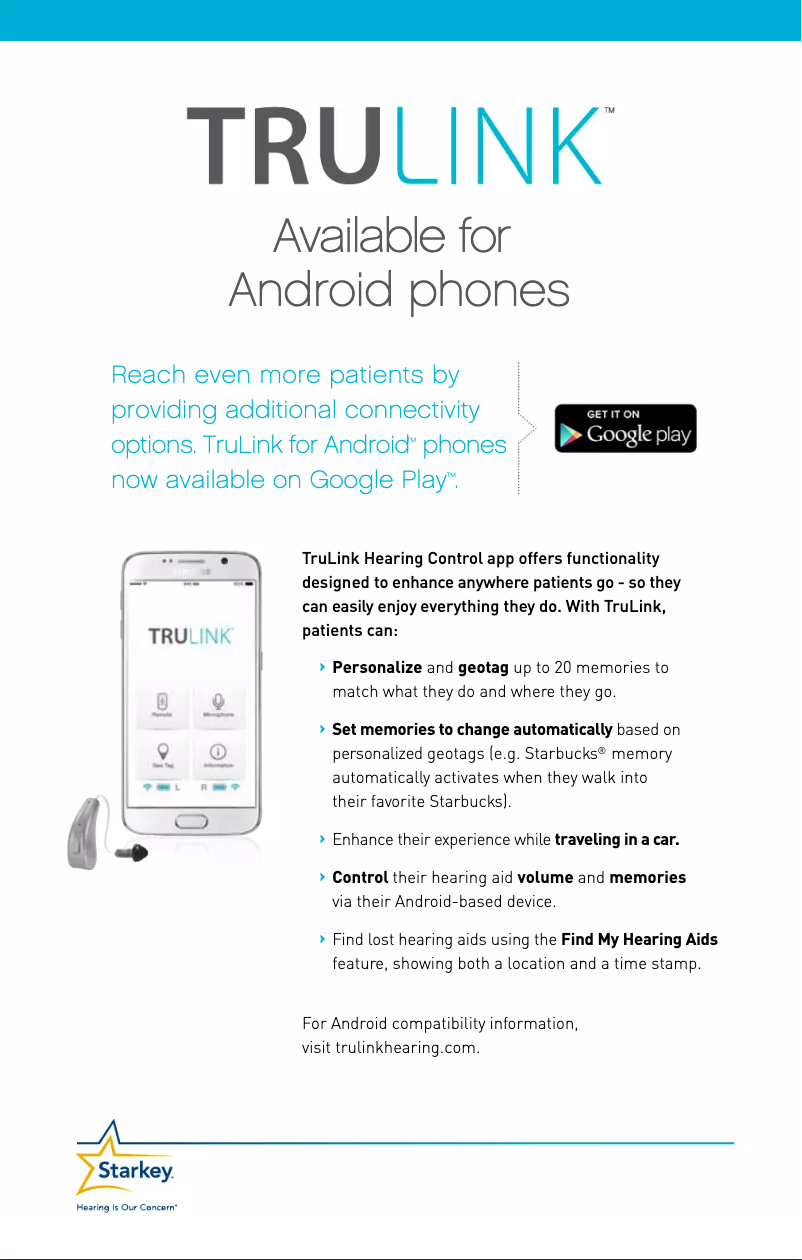 Page 1 de la notice Manuel utilisateur Starkey TruLink for Android app