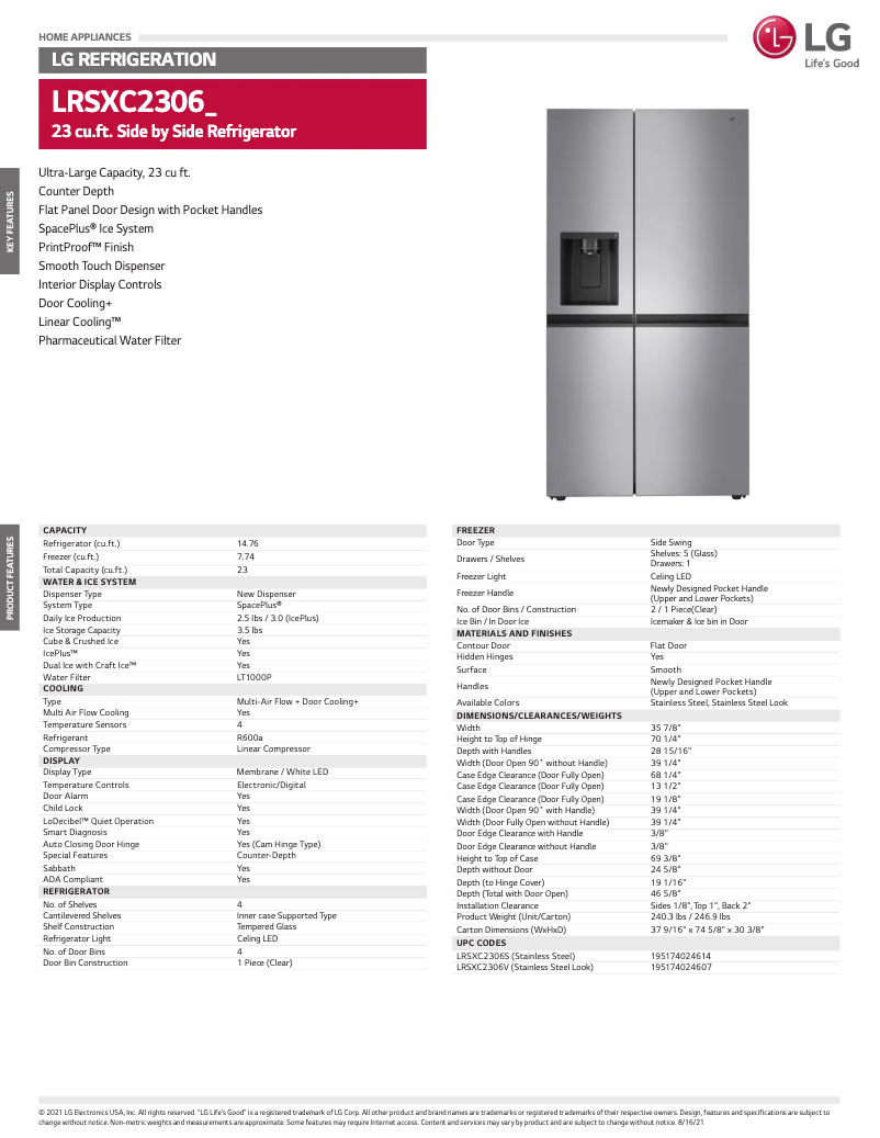 Página 1 del manual Ficha técnica LG LRSXC2306V