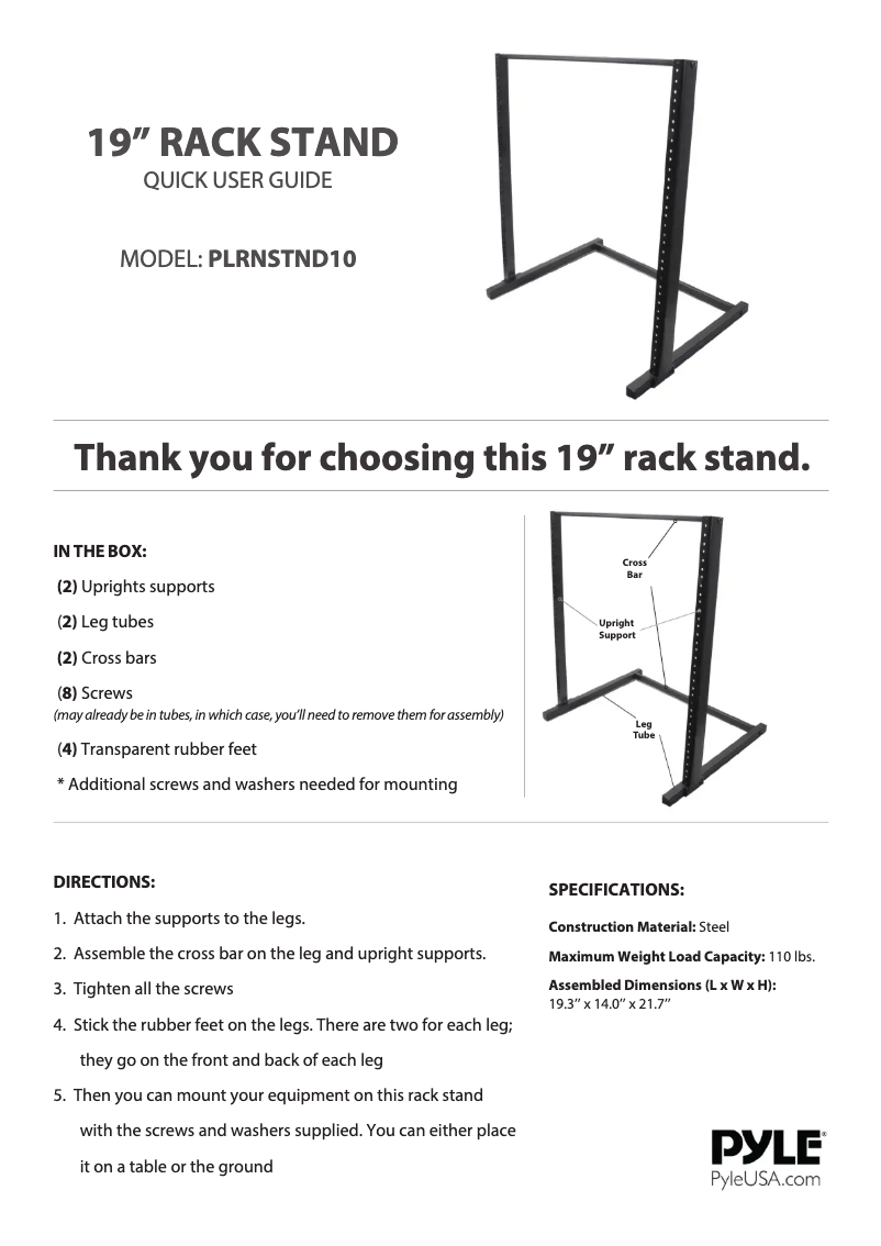 Image de la première page du manuel de l'appareil PLRSTND10