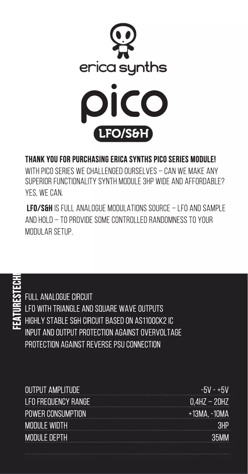 Page 1 de la notice Manuel utilisateur Erica Synths Pico LFO/S&H
