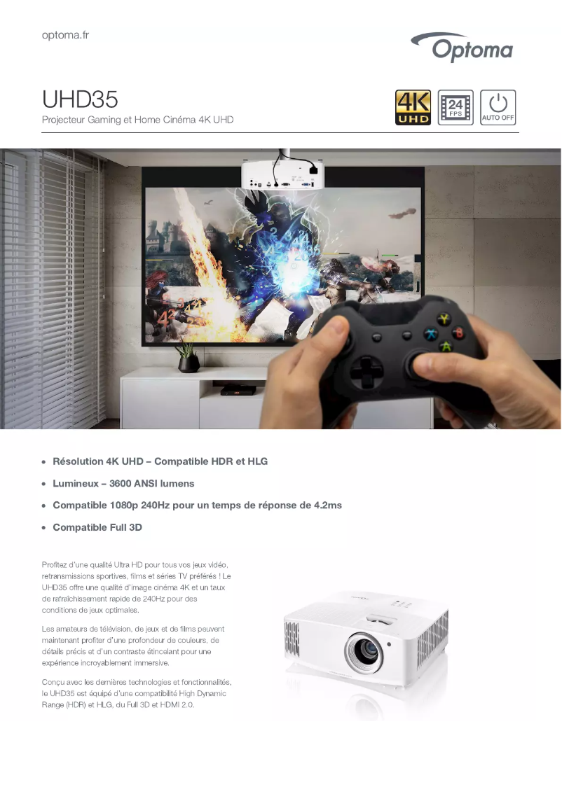 Page n°1 - Fiche technique Optoma UHD35