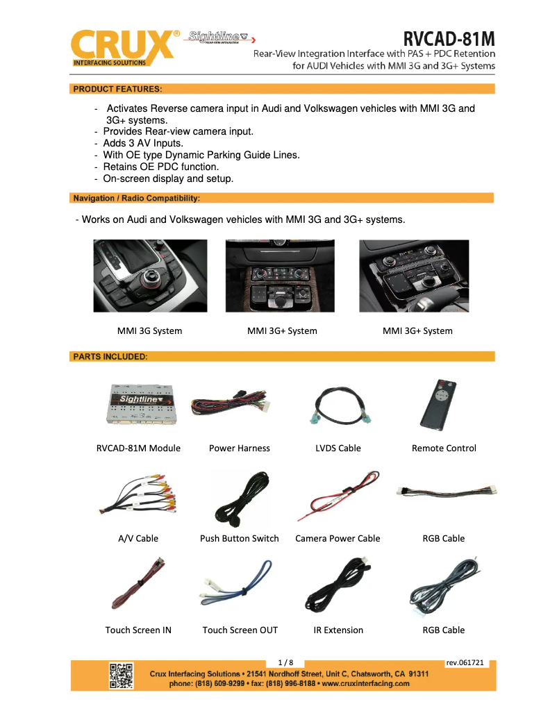 Page 1 de la notice Manuel utilisateur CRUX RVCAD-81M