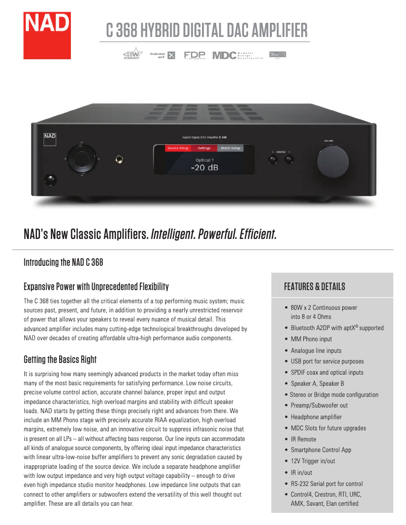 Page 1 de la notice Fiche technique NAD C 368