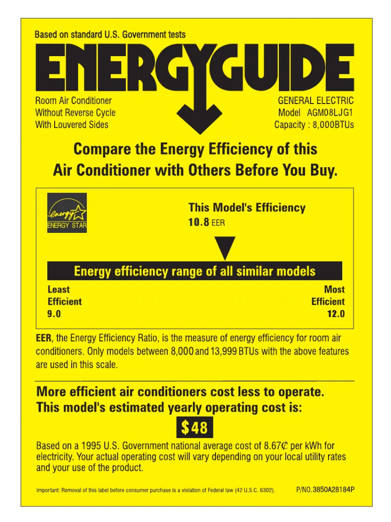Page 1 de la notice Label énergétique GE AGM08LJ