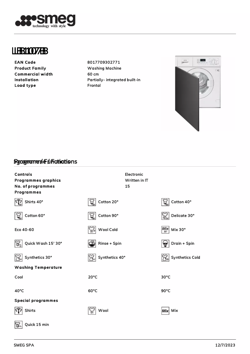 Page n°1 - Fiche technique Smeg LB107B