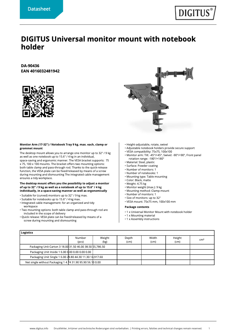 Página 1 del manual Ficha técnica Digitus DA-90436