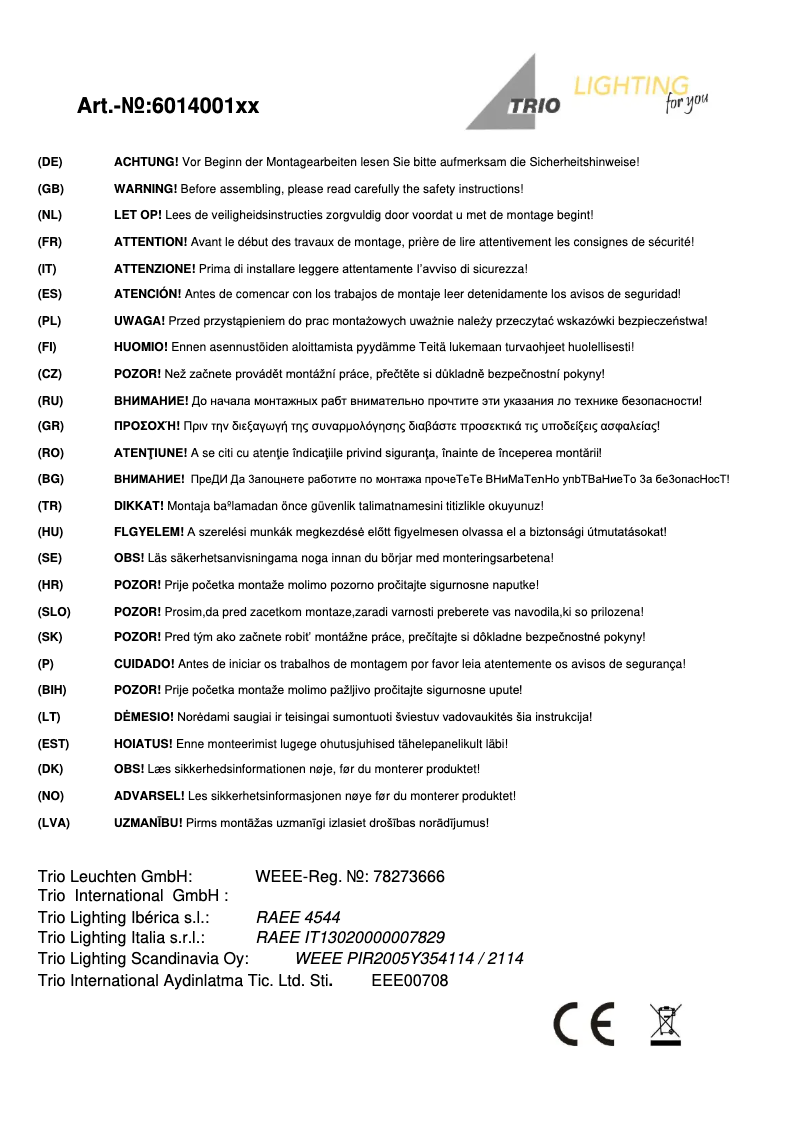 Page 1 de la notice Manuel utilisateur Trio Lighting Busa 601400106