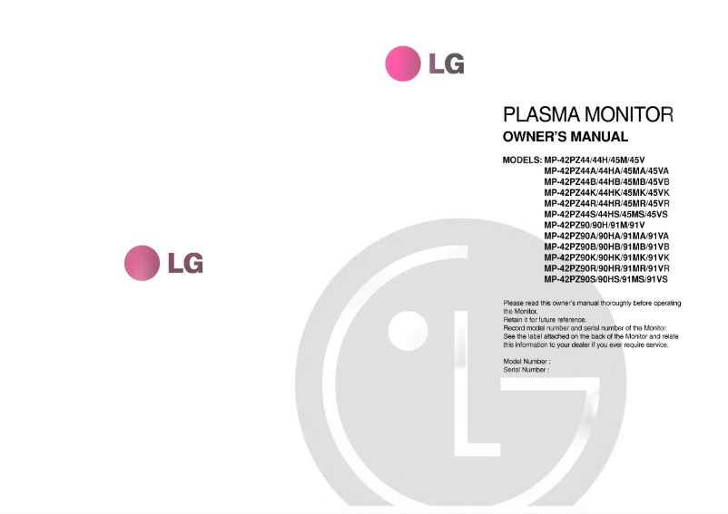 Page 1 de la notice Manuel utilisateur LG MP-42PZ91M