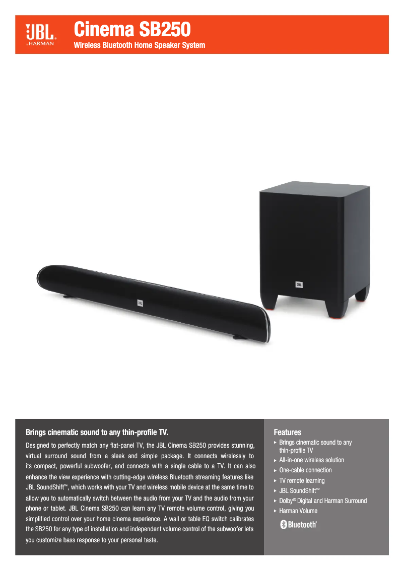 Page n°1 - Fiche technique JBL CINEMA SB250