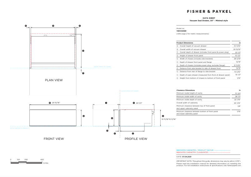 Page n°1 - Fiche technique Fisher & Paykel VB30SDEB1