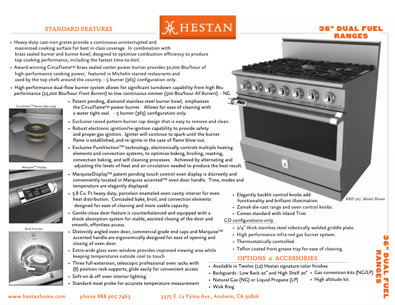 Page 1 de la notice Fiche technique Hestan KRD364GD-NG