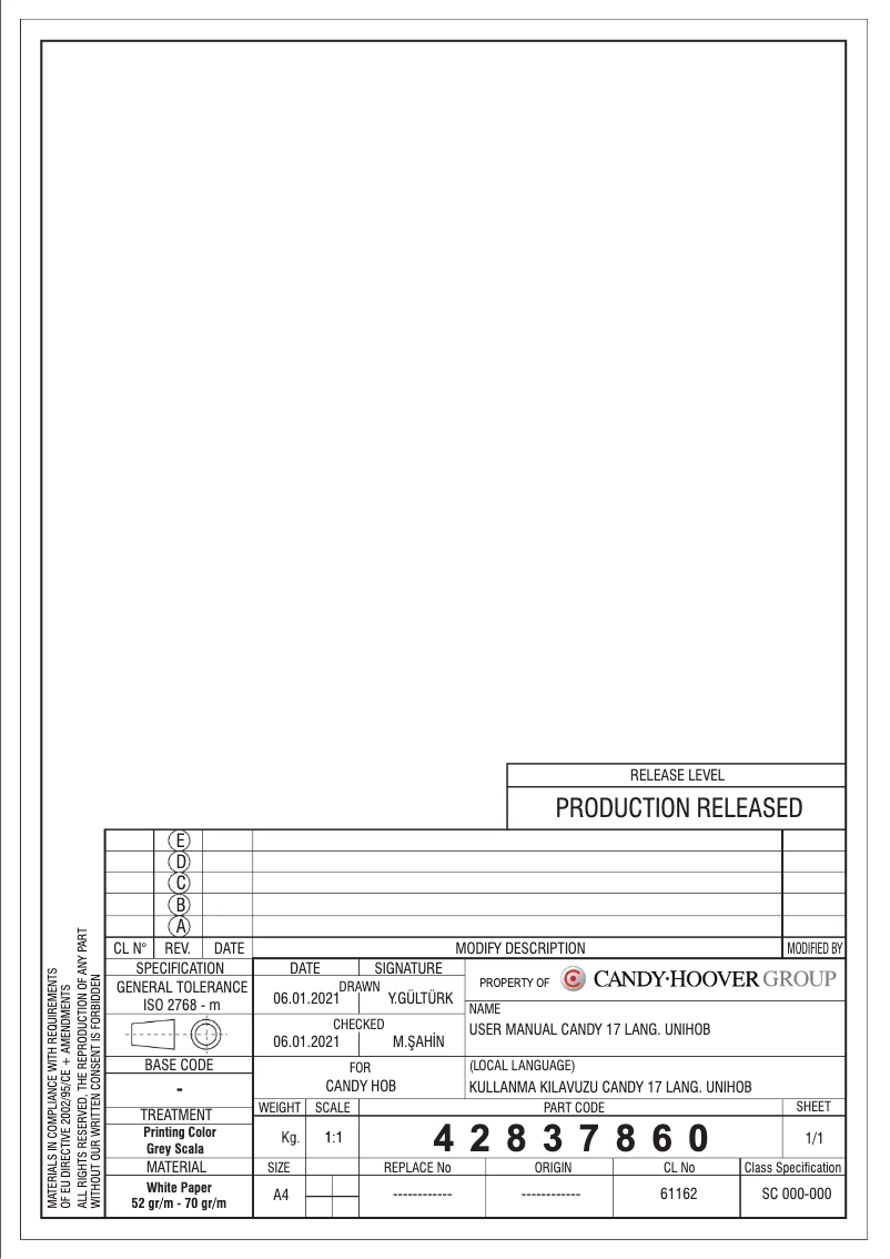 Page 1 de la notice Manuel utilisateur Candy CHW6BR4WPX