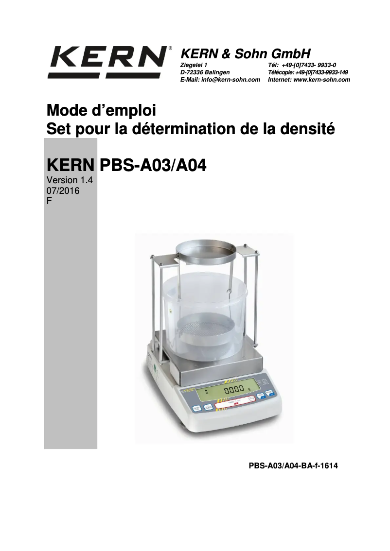 Page 1 de la notice Manuel utilisateur Kern PBS-A03
