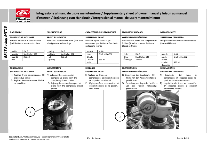 Page 1 de la notice Manuel utilisateur Beta RR 4T 350 (2016)