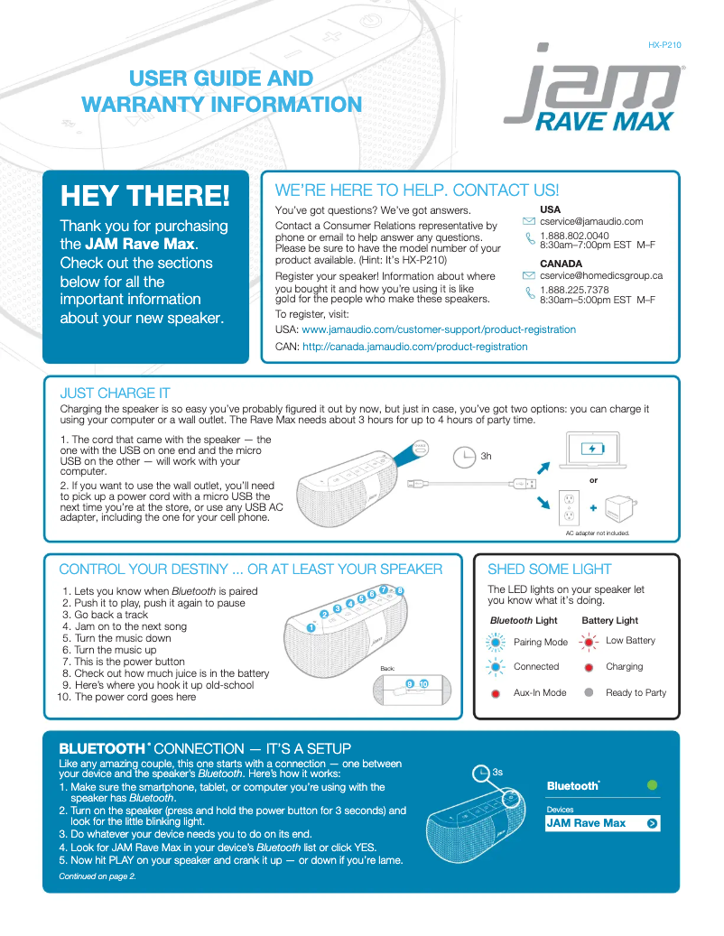 Page n°1 - Manuel utilisateur Jam Rave Max HX-P210