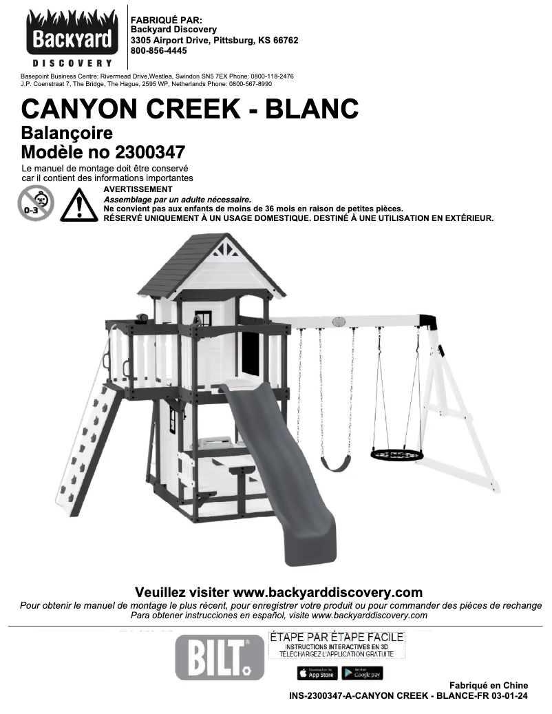Page n°1 - Manuel utilisateur Backyard Discovery Canyon Creek
