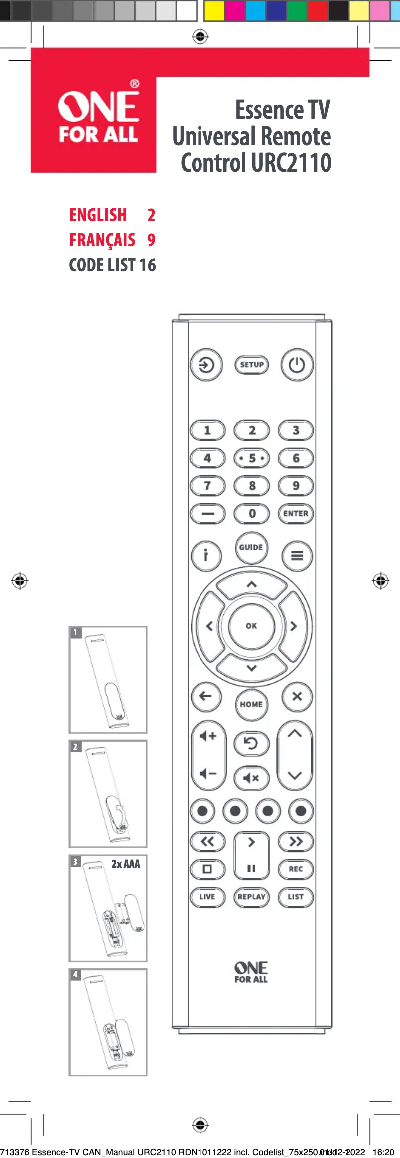 Page 1 de la notice Manuel utilisateur One for all URC 2110