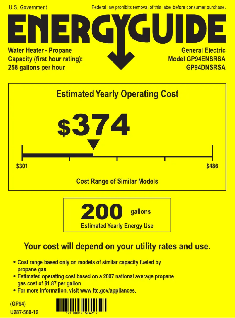 Page n°1 - Label énergétique GE GP94DNSRSA