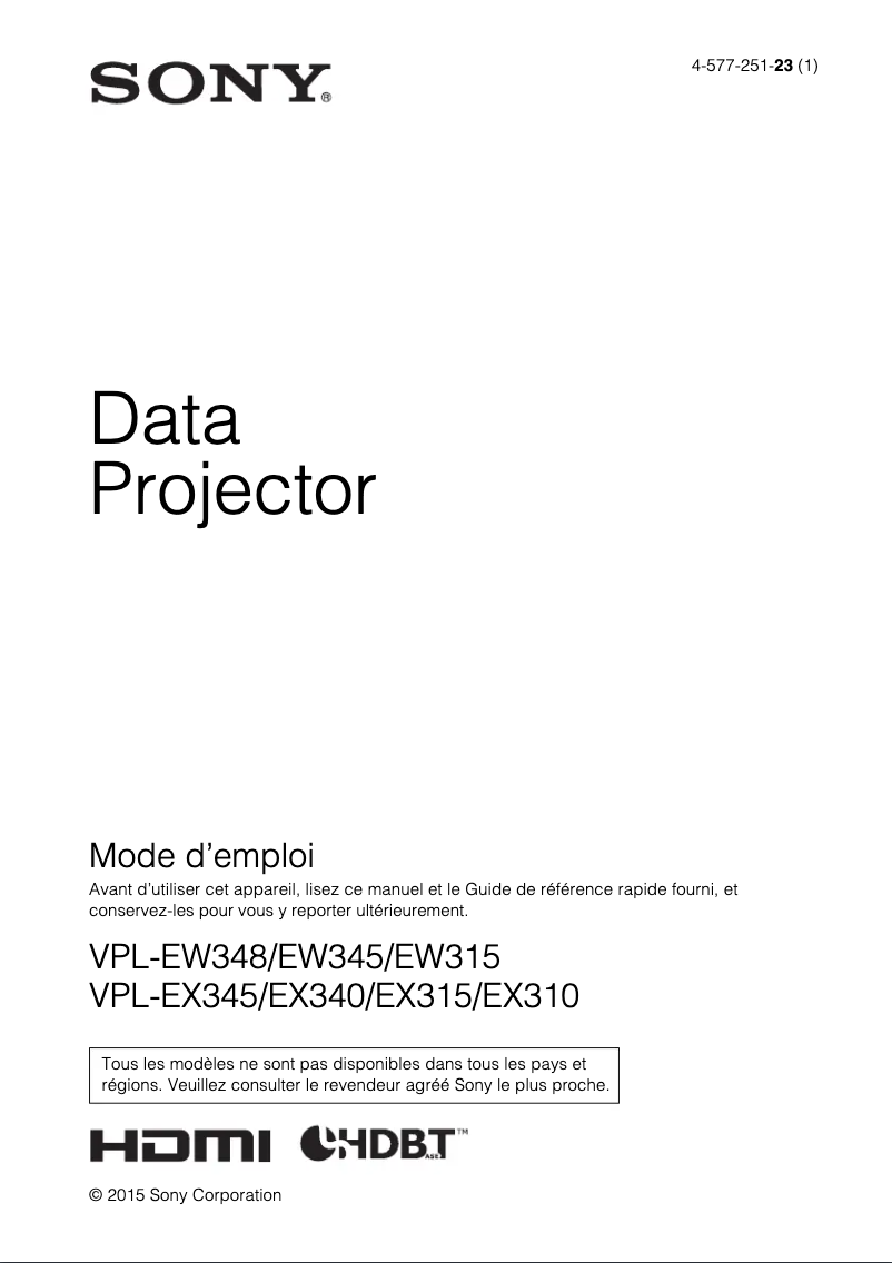 Page 1 de la notice Manuel utilisateur Sony VPL-EX310