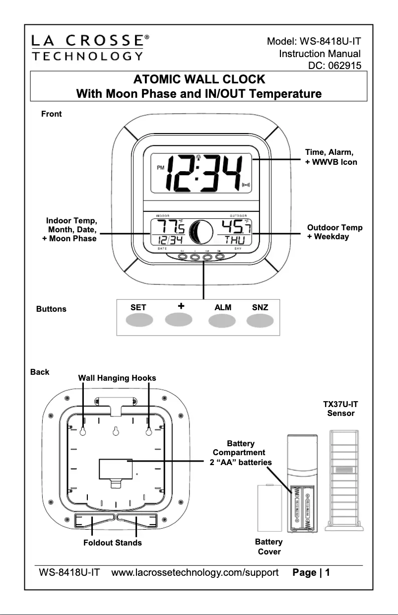 Page n°1 - Manuel utilisateur La Crosse Technology WS-8418AL-IT