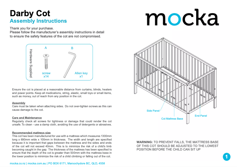 Page 1 de la notice Manuel utilisateur Mocka Darby Cot