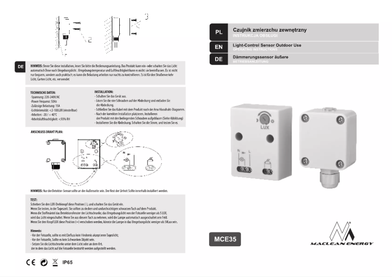Page 1 de la notice Manuel utilisateur Maclean energy MCE35