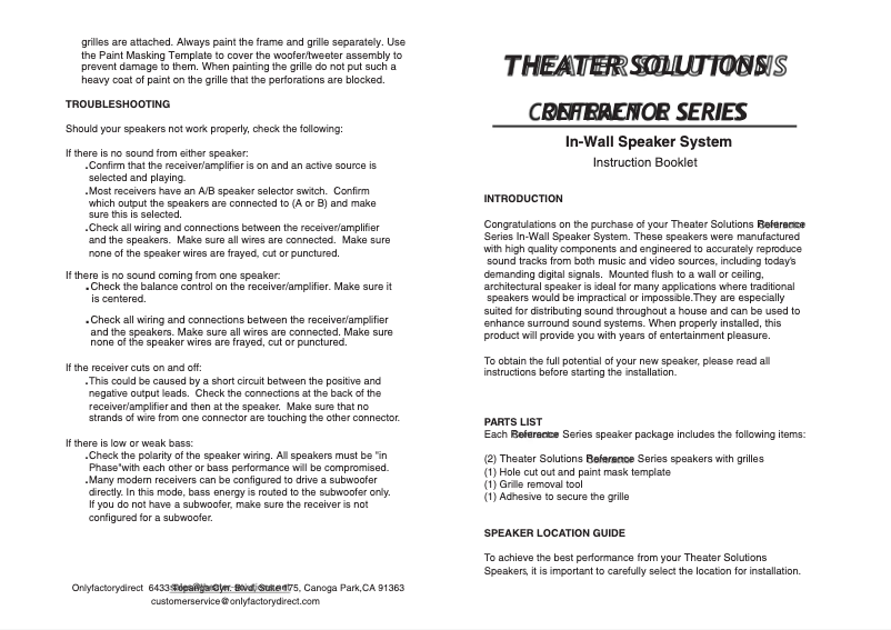 Page 1 de la notice Manuel utilisateur Theater Solutions Contractor CS6W