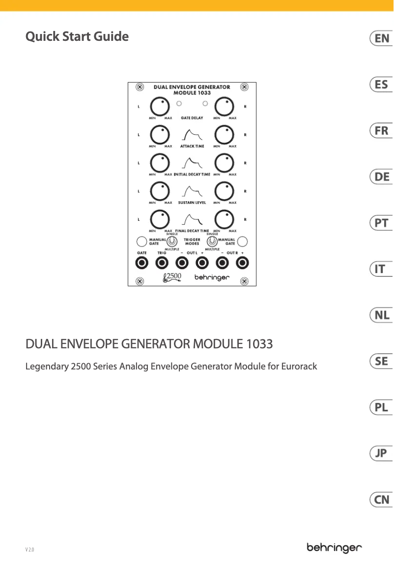 Page 1 de la notice Guide de démarrage rapide Behringer Dual Envelope Generator Module 1033