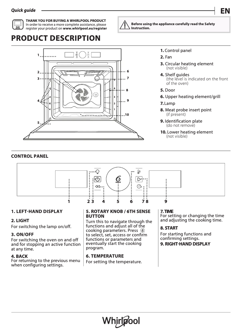 Page 1 de la notice Manuel d'utilisation et d'entretien Whirlpool AKZ9 797 IX